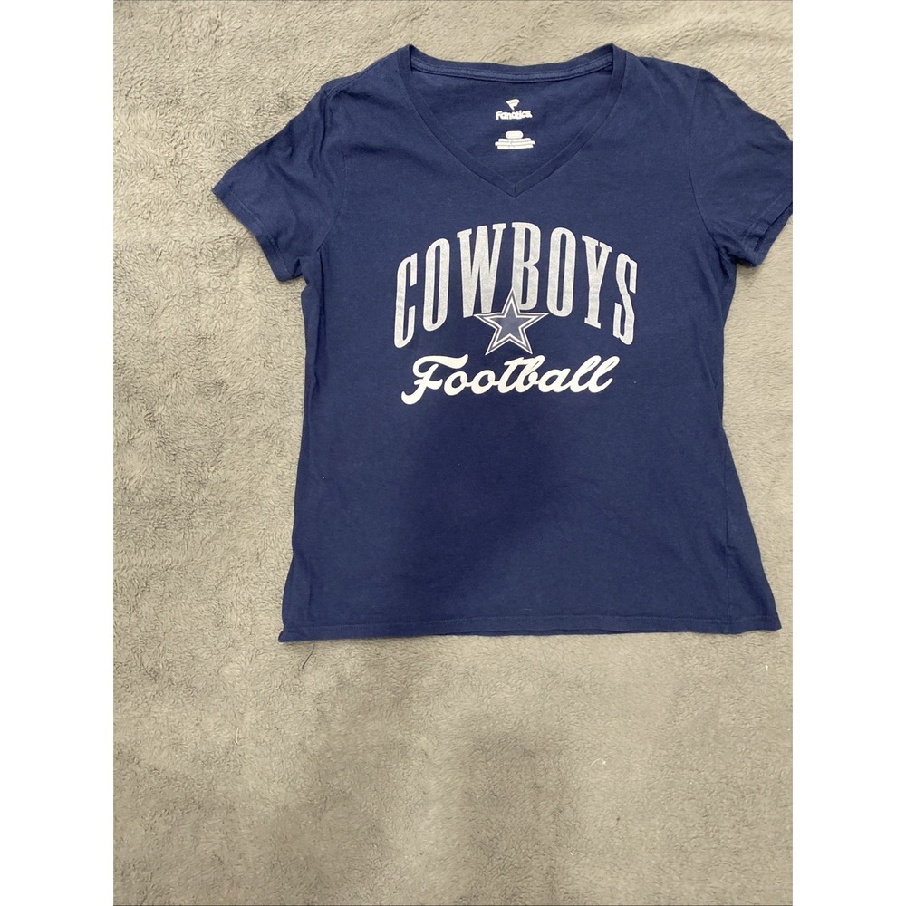 Dallas‎ Cowboys Fanatics Women's V-Neck T-shirt Navy Blue Football Medium